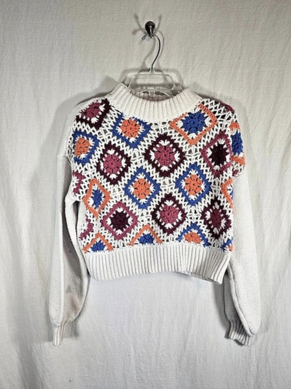 Debut Crochet Granny Square Cropped Sweater Size S